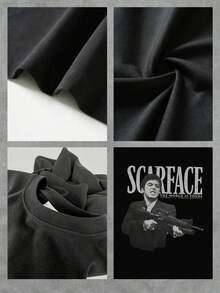 Playera de verano para hombre, estampado de personajes de películas, cuello redondo, manga corta, 100 % algodón, 220 g, algodón grueso, cómoda - Negro - Ver 4