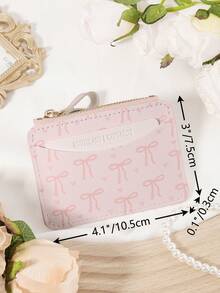 Cartera pequeña con cremallera, estilo minimalista, patrón de lazo rosa con bolsillo para monedas, billetera femenina delgada y ligera, de varios compartimentos, para tarjetas de identificación, dinero y tarjetas de crédito, regalo de aniversario, cumpleaños, para niñas, mujeres y damas, útil para útiles escolares, dormitorio y regreso a clases - Rosa - Ver 5