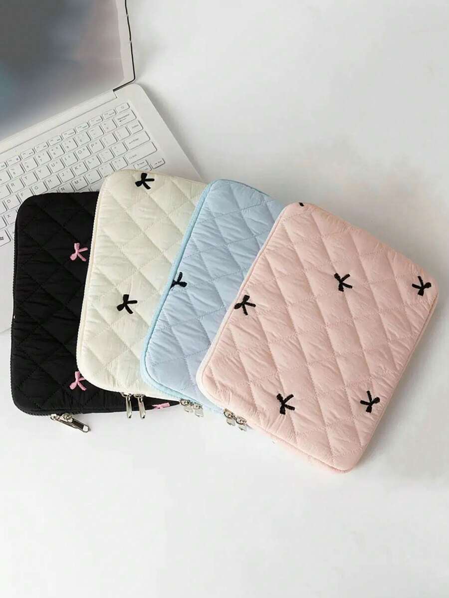 Portable Large Capacity Cute Bow Embroidered Laptop Sleeve Bag, Suitable For 11" /13" /15" IPad/Tablet/Notebook, Prevents Scratches, Protective Inner Lining - Multicolor - View 1