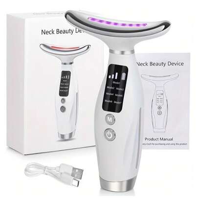 Massageador Recarregável de 7 Modos para Rosto e Pescoço - Alimentado por USB, Design com Display Digital 3039