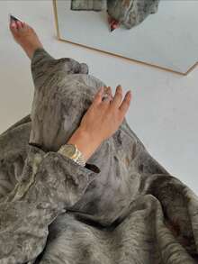 一件时尚女士中东服装长裙优雅渐变色扎染印花雪纺双层开衫连衣裙长袍Abaya适合日常节日