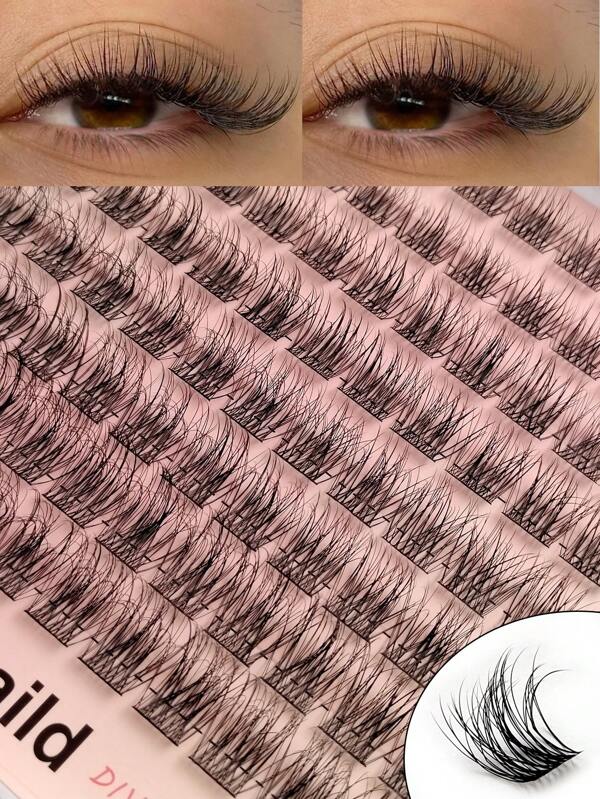 Rikuaild 96 Pcs D Curl DIY Eyelashes Fluffy Soft Clusters Lash Crossed Wispy Fake Eyelashes Makeup Natural Look Lashes