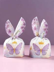8 peças Sacola de Presente com Orelhas de Coelho Rosa e Roxo, com Borboleta, para Aniversário, Casamento, Festa, Sem Necessidade de Eletricidade