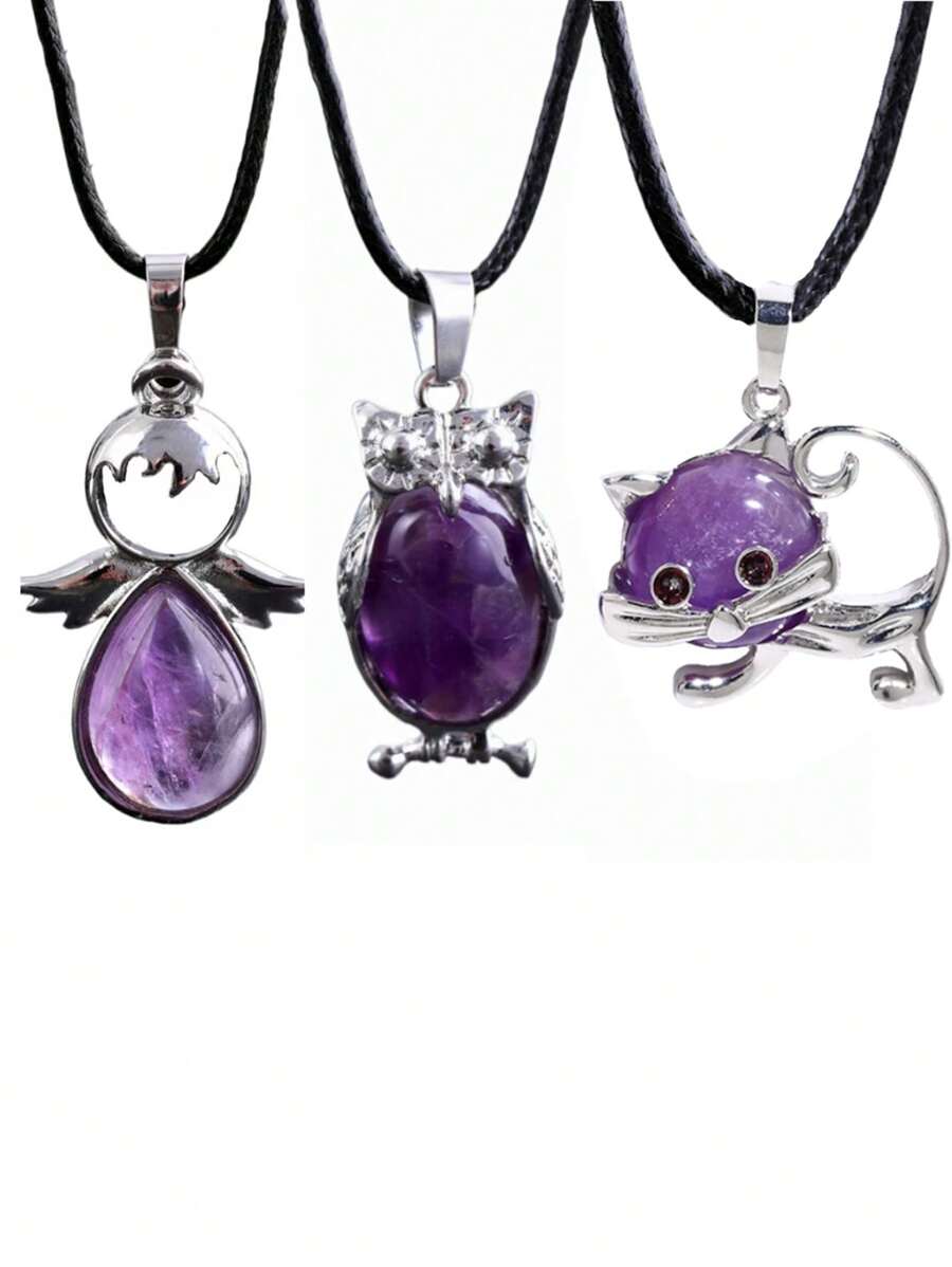 Natural Crystal Stone Cat-Shaped Alloy Inlaid Semi-Precious Stone Alloy Pendant, Wholesale Jewelry DIY Necklace Components