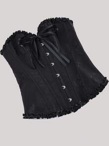 Gothic Corset Floral Bustier Overbust Corselet Women Corset Top Boned Lace Up