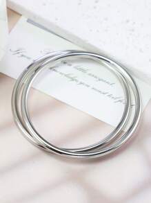 1pc Chinese Style Three Lifetimes Titanium Steel Bangle Bracelet, Glossy Non-Fading Versatile Simple Design