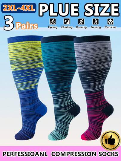 3 双加大码男女款压缩袜，波尔卡圆点及膝透气运动压缩袜，秋季