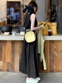 简约无袖休闲连衣裙 宽松黑色连衣裙 女士百搭通勤长裙 优雅夏季 - 黑色 - 查看 5