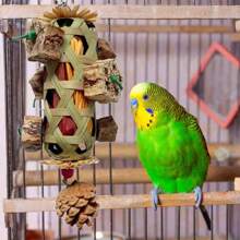 Parrot Hanging Bite Wooden Colorful Shredding Crinkles Parrot Chew Toys Natural Foraging Sola For Conures Cockatiels Parakeets