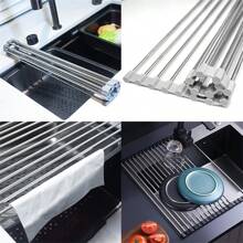 1pc Stainless Steel Dish Drying Rack - Collapsible, Space Saving, Over Sink, Anti-Rust, Easy Cleaning, Kitchen Sink Organizer