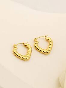 8-Piece Medieval Style Gold Hammered Texture Hollow Heart Earrings And Hoop Set - Multiple Styles - View 10