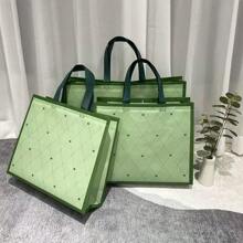 12pcs/Green Heart Covered Non-Woven Handbag, Simple And Atmospheric Shopping Bag, Gift Bag Summer Cooling,Beach,Travel