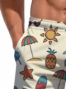 Pantalones cortos de playa informales estampados en 3D con flores hawaianas para hombres de talla grande - Secado rápido, cintura con cordón, perfectos para salidas de verano