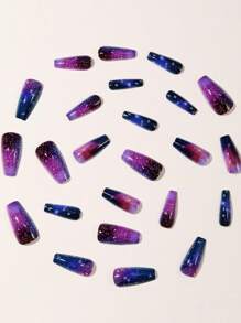 24 Pcs Press On Nails Ballet Fake Nails With Space Themed Design Moon Star With Diamond Acrylic False Nails Glitter Full Cover Stick On Nails For Women And Girls
