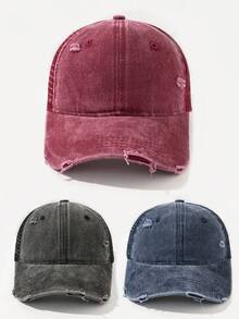3pcs Solid Color Distressed Mesh Baseball Caps, Breathable Sun Protection, Suitable For Spring/Summer - Multicolor - View 18