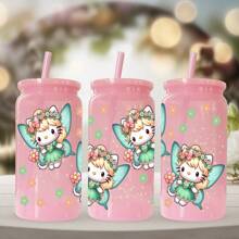 Sanrio 1 pieza Botella de agua de plástico rosa de 16 oz con estampado de Hello Kitty de Sanrio, adecuado para café, bebidas, cerveza, leche, jugo, un gran regalo de hidratación de verano para ella (con pajita reutilizable)