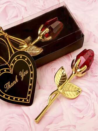 1 Rosa de flor de cristal artificial mini, decoración de caja de regalo, decoración de fiesta, decoración de habitación de boda, decoración de escritorio de oficina, regalo del Día de San Valentín, decoración de recuerdo, regalo para damas, regalo del Año Nuevo, Día de la Madre, cumpleaños