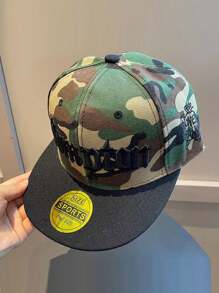 1pc Unisex Casual Streetwear Camo Embroidery Hip Hop Adjustable Wide Brim Flat Top Baseball Cap, Suitable For Men And Women, Spring/Summer/Autumn, Streetstyle, Sun-Shading Outdoor Sports Hat