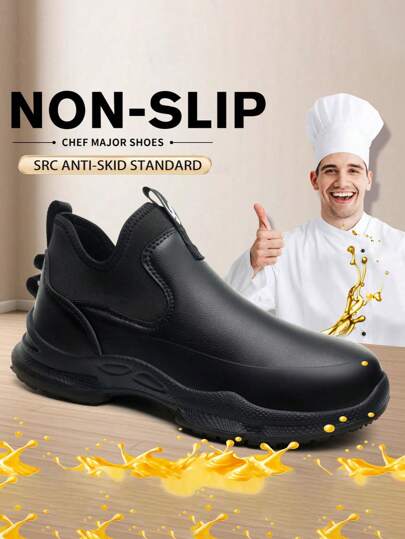 Chef Shoes For Both Men And Women,Slip On Convenience Comfortable Chef Boots Leather Upper Material Easy To Maintain Anti-Slip And Waterproof,Kitchen Specific Oil-Resistant Shoes, Wear-Resistant, Hotel Kitchen, Food Factory, Hospital Work Shoes