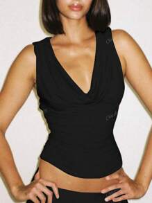 Tops de cropped con diseño hueco y parche para mujer, sexy para fiestas y clubes