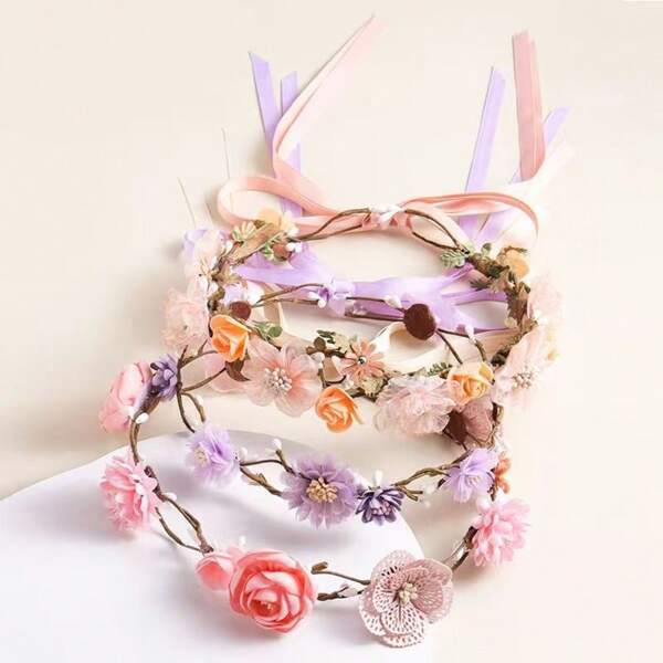 Nature-Inspired Floral Wreath Hair Accessories With Flower & Leaf Print In Plastic Material, Suitable For All Seasons Tiara Hair Garland Hair Circlet Hair Vine