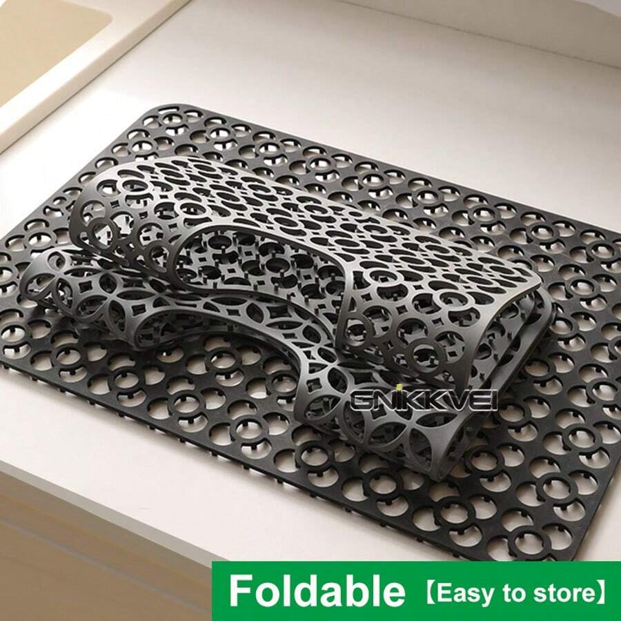 Silikonschutz für Spüle, mit Ablaufloch in der Mitte, hitzebeständig und rutschfest, spülmaschinenfest, Spülbeckenmatte für den Boden von Landhausküchen-Edelstahlspülen, rutschfeste Küchenmatten für die Seite der Spüle, natürliches und hygienisches Küchenessential für Zuhause und Küchendekoration, Teil Ihrer gemütlichen Herbst- und Winterstile sowie Weihnachtsdekorationen