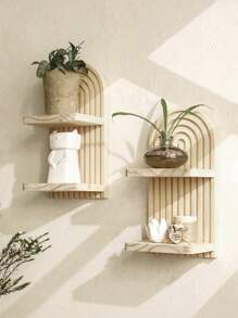 1 Pc Wooden Arched - Top Wall Shelves, Vertical Slat Design Decorative Display Shelves, Modern Home Decor For Living Room & Bedroom, Storage Shelves For Displaying Decorative Items
