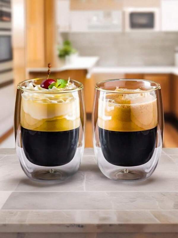 1-2-4 Confezione(pacchi) da 250ml, Tazza di vetro senza manico, isolata dal calore e a prova di freddo, tazza in vetro borosilicato ad alta trasparenza. Cucchiaino da caffè con motivo floreale. Adatta per caffè, latte, gelato, latte macchiato, cappuccino. Articoli da cucina, regali per festività e compleanni