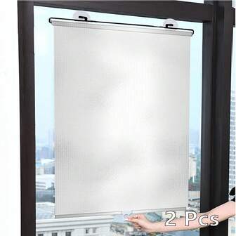2 Packs Automatic Retractable Blackout Blind Shade Temporary Portable Windows Cover Curtain With Suction Cups For Heat Protection Office Home Kitchen Indoor