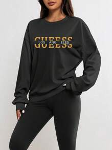 Bedruckter Damenpullover im Y2K-Stil mit Wollfutter und MIAO-Print – lässiges Langarm-Oberteil mit Rundhalsausschnitt, maschinenwaschbar