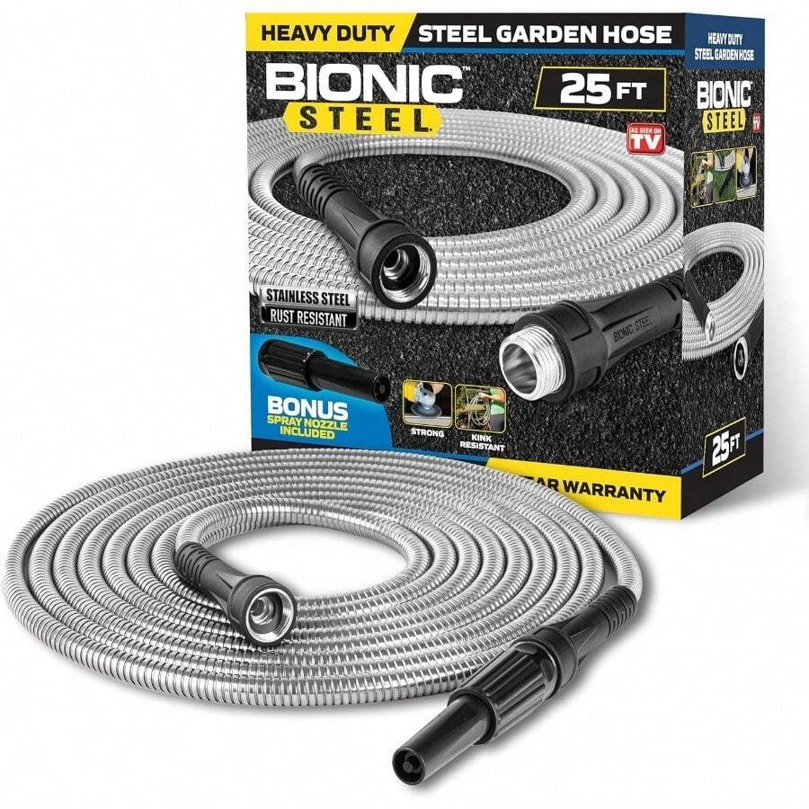 50 FT Garden Hose Pipe With Nozzle 304 Stainless Steel Metal Hosepipe, Crush Resistant Flexible Hose Pipe, Kink Free Ultra Lightweight Garden Hose Easy To Coil, Garden Hoses - Silver - View 1