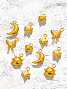 5件不锈钢饰品迷你可爱小吊坠月亮太阳五角星心形项链吊坠配件一体式DIY饰品钛钢配件适合制作项链手链脚链耳环等饰品真空电镀18k金时尚批发 - mini - 查看 10