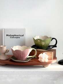 1pc Embossed Tulip Design Ceramic Cup & Saucer Set, Creative, Personalized, Coffee/Latte Cup Set, French Retro Style, High-End Delicate Gift For Women, Mother's Day Present Back To School