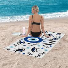 Ultrasoft Microfiber Beach Towel With Blue Eye Design - Quick Drying & Sand-Free, Great For Travel And Pool Essentials Summer Holiday Bathroom Decor Beach Essentials