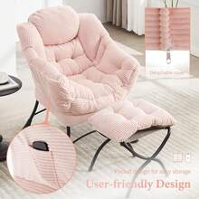 Lazy Chair With Ottoman, Modern Lounge Accent Chair With Armrests And A Side Pocket, Leisure Upholstered Sofa Chair Reading Chair With Footrest For Small Space, Corner Chair(Pink) - 粉色 - 查看 4