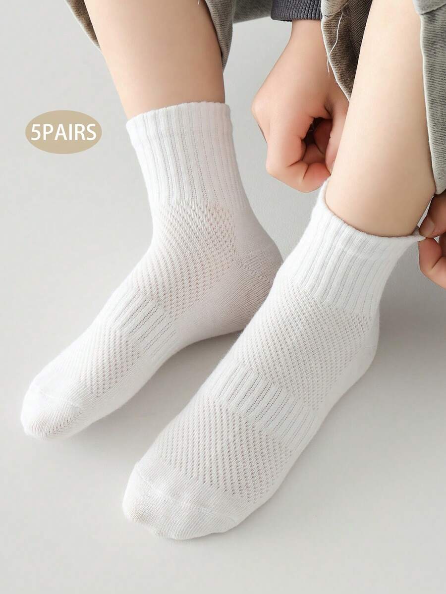 5 Pairs Children White Mesh Socks, Thin & Breathable, Simple & Versatile, Suitable For Students In Spring/Summer, Daily Wear - Multicolor - View 1