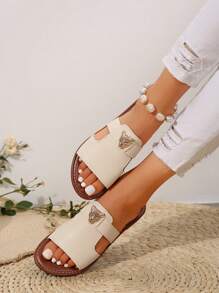 صندل فلات مزين بزخارف حيوانية، رياضي خفيف الوزن للانزلاق للاستخدام اليومي والشاطئ والخارج، مناسب للفتيات المراهقات