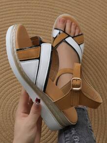Women's Open Toe Wedge Sandals, Thick Sole One-Buckle Roman Shoes, New Summer Platform High Heel Slide Sandals, Suitable For Short Person