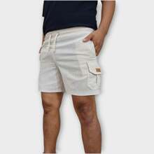 Bermuda Cargo De Linho Premium Shorts Mauricinho Masculino Casual Basico Confortavel Detalhe Etiqueta De Couro