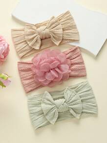 jralon Set de 3 diademas de flores de tul para bebés, bandas elásticas de nailon para bebés y niños pequeños, adecuadas para todas las estaciones