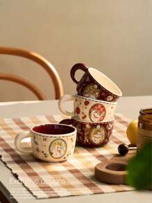 1 pieza Taza de cerámica vintage con diseño de gato, linda taza decorativa de café para uso doméstico, agua, leche, avena, té, jugo, desayuno, adecuada para cafetería, hogar, restaurante, fiesta, regalo de vuelta a la escuela