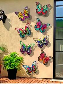 8pcs Metal Butterfly Wall Art Decor, Suitable For Garden, Fence, Wall, Yard, Balcony Hanging Decoration, Valentine's Day, Wedding Party, Outdoor Wall Decor