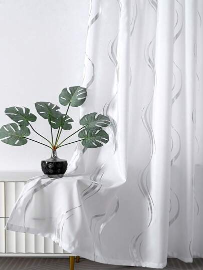 1pc Silver Foiled Blackout Water Wave Pattern Curtain For Banquet Hall, Living Room, Bedroom