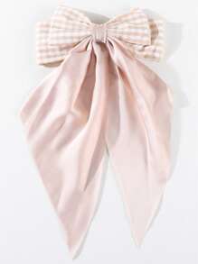 1pc Girls Large Plaid Bow Ribbon Hair Clip Haircomb Hairband Elegant Hair Accessory