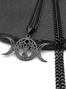 Unisex Stainless Steel Silver Hollow Triple Goddess Pendant Necklace, Witchy March Jewelry - Necklace - View 1