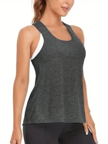 Set de 3 piezas Camiseta sin mangas deportiva para mujer - Secado rápido, mezcla de poliéster transpirable, adecuado para entrenamiento y fitness