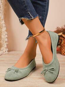 Mocasines de punta redonda para mujer, nuevos zapatos náuticos de primavera con suela blanda y vintage, mocasines planos casuales de slip-on - Verde - Ver 4