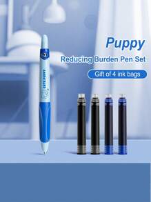 1 Stück Entspannungs- und Belastungsreduzierender Füller, sehr attraktiv, süßer Drucktyp Pinsel Stift, speziell für Studenten (2 blaue Tintenkapseln, 2 schwarze Tintenkapseln gratis), austauschbare Tintenkapseln, korrigierende Griffhaltung, Schreibstifte, Anfänger Stifteset für Kinder