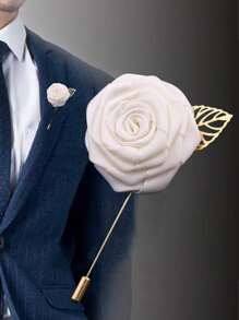 1 Peça Boutonnière de Noivo em Rosa de Seda com Folha de Corrente Dourada para Decoração de Noivo, Casamento e Festa de Casamento, Melhor Presente, Decoração de Casamento, Decoração Doméstica, Decoração de Quarto, Lembrancinhas de Festa, Decorações de Aniversário de Noiva, Formatura, Decorações de Festa Despedida de Solteira
