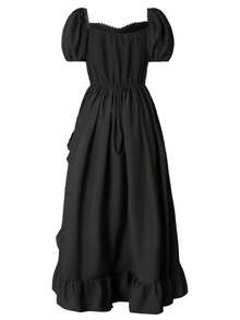 Women's Renaissance Dress Cottagecore Elegant High-Waisted Solid Color Ruffle Dresses - Black - View 2